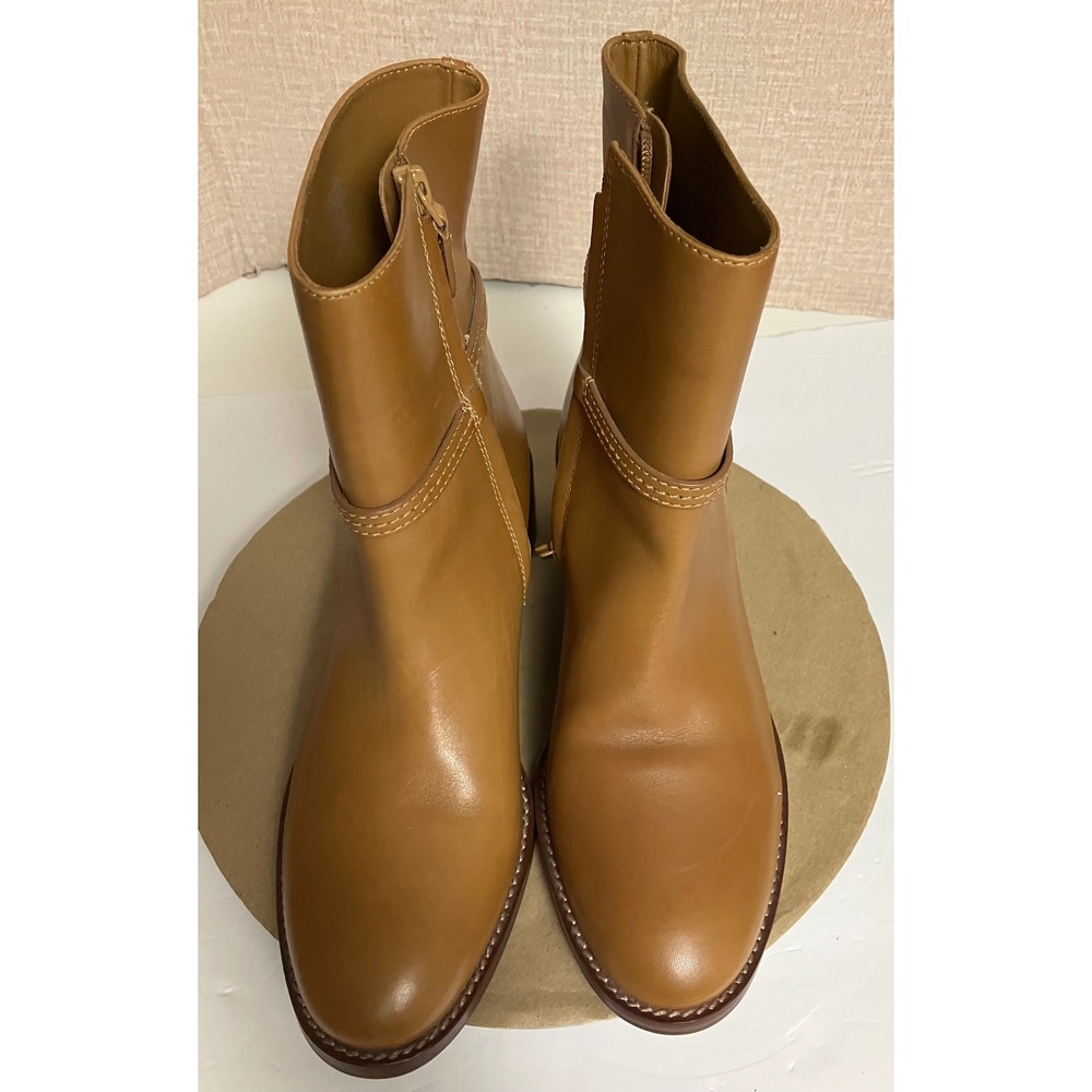 Tory Burch Miller Ankle Boots Women 9M Tan Excellent Leather Gold Logo Block - Picture 6 of 14